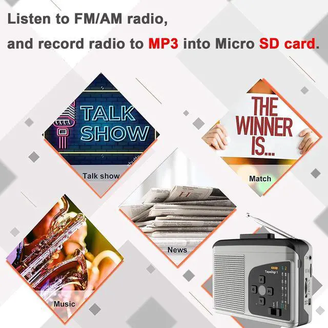 Alt view image 4 of 6 - Portable Cassette Player with AM/FM radio,Cassette to MP3 Converter save in Micro SD Card,No Need Computer