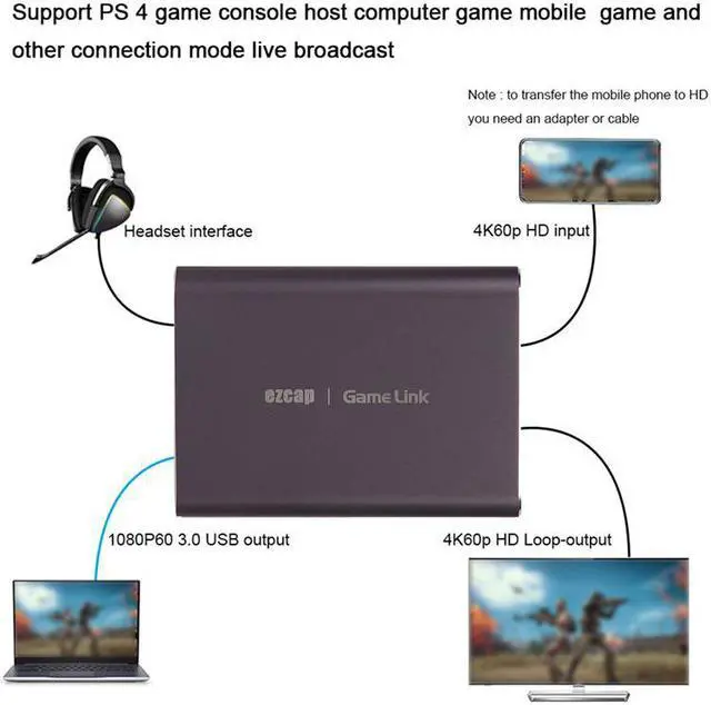 Alt view image 3 of 6 - ezcap 4K Video Capture Card 1080P 60fps Record HDMI-compatible to USB3.0 Audio Video Capture Live Streaming Device Plug and Play