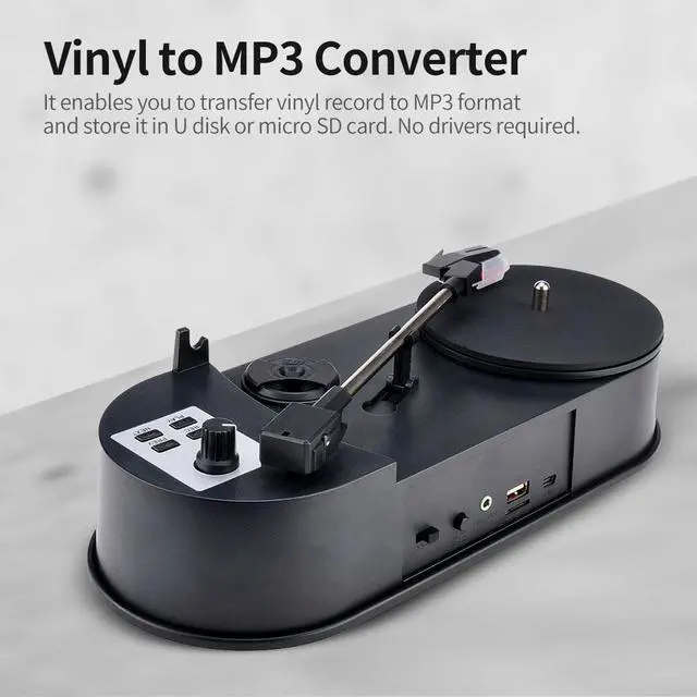 Alt view image 6 of 6 - Direct-drive Vinyl to MP3 Converter Turntable to MP3 Adapter to U Disk Micro SD Card 3.5mm AUX Port 2 Adjustable Speeds