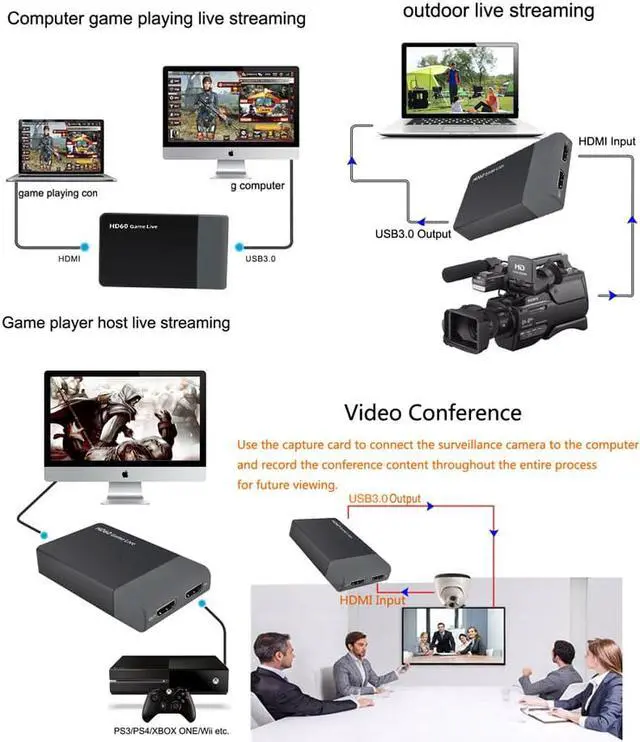 Alt view image 5 of 6 - USB3.0 Video Capture Card 1080P Video Recording Box HDMI To USB 3.0 Game Live Streaming Broadcast Mic In Microphone HD Loop Out