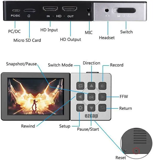 Alt view image 5 of 6 - Ezcap273 HD Game capture Recording 1080P 60fps into Micro SD card With 3.5" color screen playback Built-in Battery&Speaker