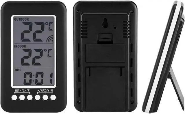 Alt view image 6 of 7 - Indoor/Outdoor Thermometer, LCD Digital Indoor Outdoor Thermometer Clock Temperature Meter Wireless Transmitter for Greenhouse (Black)