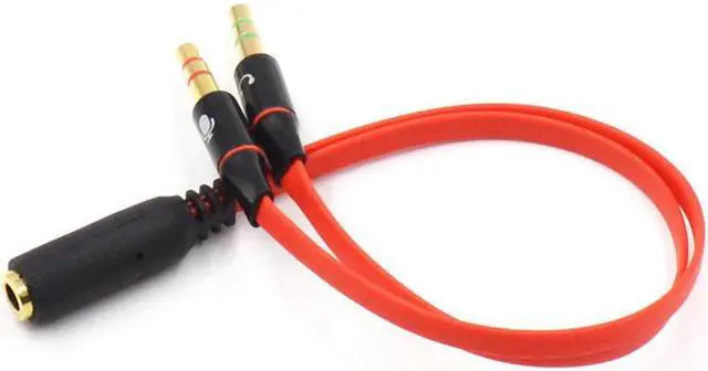 Alt view image 2 of 4 - 3.5mm 4 Position TRRS Female to 2 3-Pole Male Gold Plated Headphone Mic Audio Y Splitter Flat Cable - 8 inch,Red