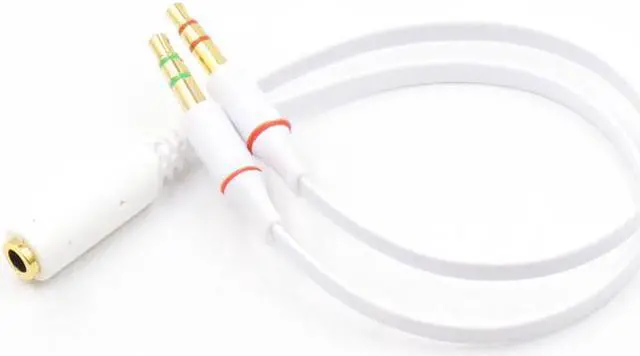 Alt view image 2 of 2 - 3.5mm 4 Position TRRS Female to 2 3-Pole Male Gold Plated Headphone Mic Audio Y Splitter Flat Cable - 8 inch,White