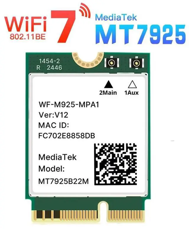 Main image of WiFi 7 MT7925 Network Card Bluetooth 5.3 M.2 NGFF Wireless Adapter 5400Mbps Tri Band 2.4G 5G 6GHz Wifi7 Lan Card For Win 10/11