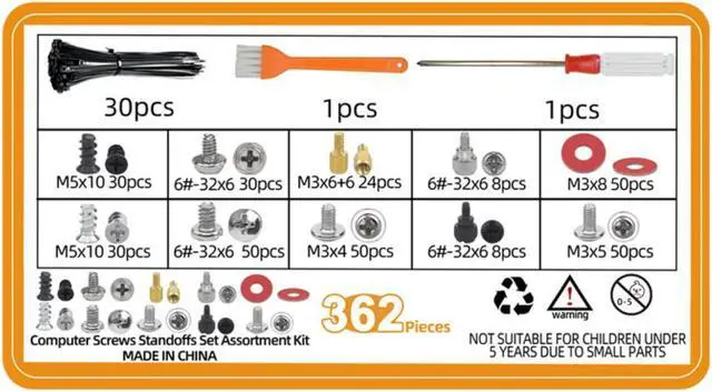 Alt view image 2 of 5 - 362pc Computer Screws Assortment Kit | Motherboard Standoff Risers Screw Set for HDD SSD Hard Drive, Computer Case, Fan, Power Supply, Graphics, CD, Motherboard Screws Kit for DIY & Repair