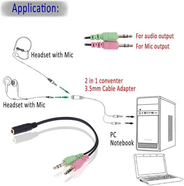 Alt view image 3 of 6 - 1Pcs 3.5mm Stereo Audio Female to 2 Male Headphone Mic Y Splitter Cable Adapter For Computer Audio Or Mic Or Phone Headset