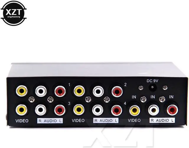 Main image of 1Pcs 4 Ports Video Audio Splitter Adapter RCA Switch 1 to 4 AV Composite With DC 9V EU US Power Supply for DVD TV Metal Housing New