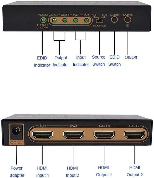 Alt view image 5 of 6 - 1Pcs HDR HDMI Switch Splitter 2*2 2 Input 2 Output HDMI Scale Down Audio EDID Setting 4K@60Hz Converter adapter For PS3/PS4 Xbox3