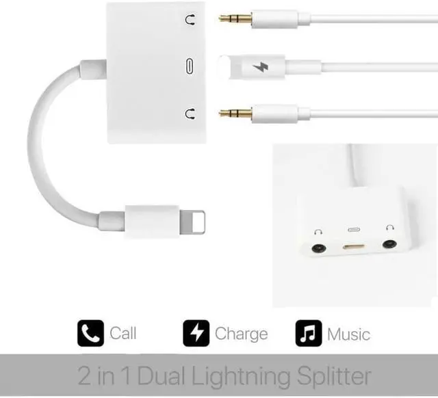 Alt view image 3 of 6 - 1Pcs 3in1 For iPad 8 Pin interface Dual 3.5mm Charge Call Audio Splitter Adapter For iPhone X 7 8 Plus 6s ipad