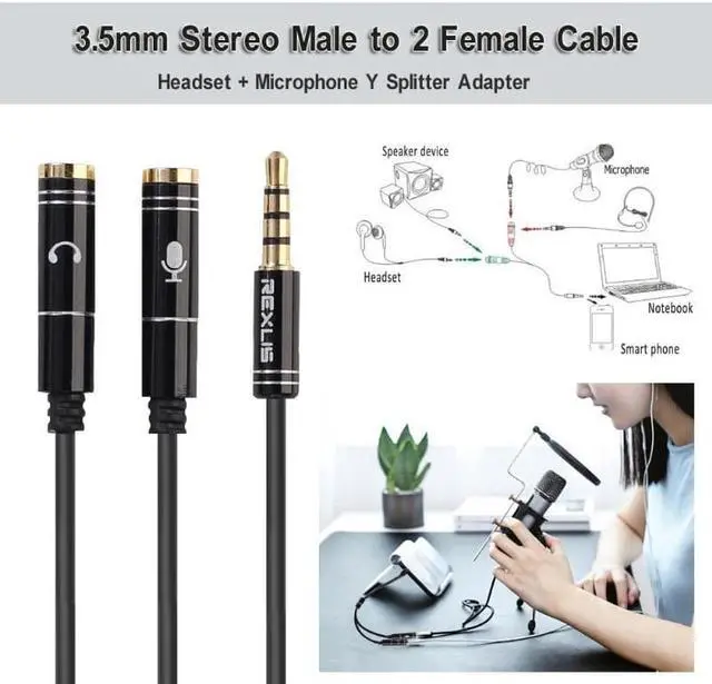 Alt view image 4 of 6 - 1Pcs 3.5mm Male to Headphone+Mic Audio Splitter Cable for Phone PC Tablet Splitter Cable Adapter Stereo Audio Mic Extension Cable New