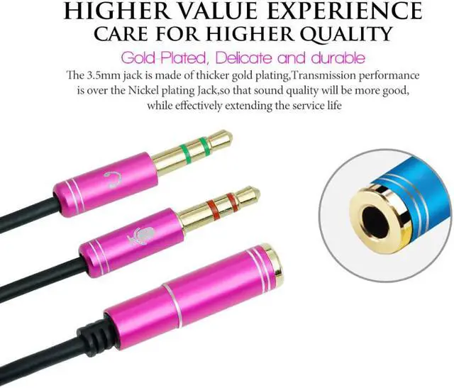 Alt view image 2 of 6 - 1Pcs Greendio Splitter Headphone for Computer 3.5mm Female to 2 Male 3.5mm Mic Audio Y Splitter Cable Headset to PC Adapter