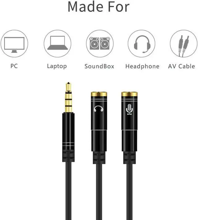 Alt view image 2 of 6 - 1Pcs Headphone Splitter 3.5mm Jack Headphone+Mic Audio Splitter Adapter 3.5mm Male to 2 Female Aux Cable for Computer PC Microphone