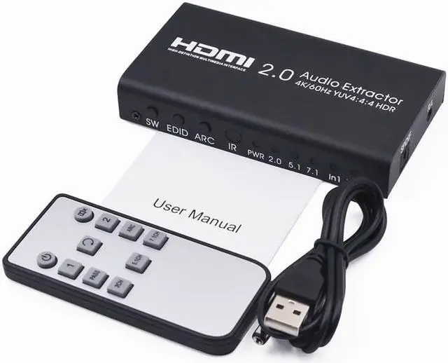 Alt view image 3 of 6 - 1Pcs HDMI2.0 Audio Extractor Splitter 2in 1out 4K@60Hz YUV 4:4:4 HDR For HDTV DVD Player, Blu Ray Player, Network Player, Set Top B