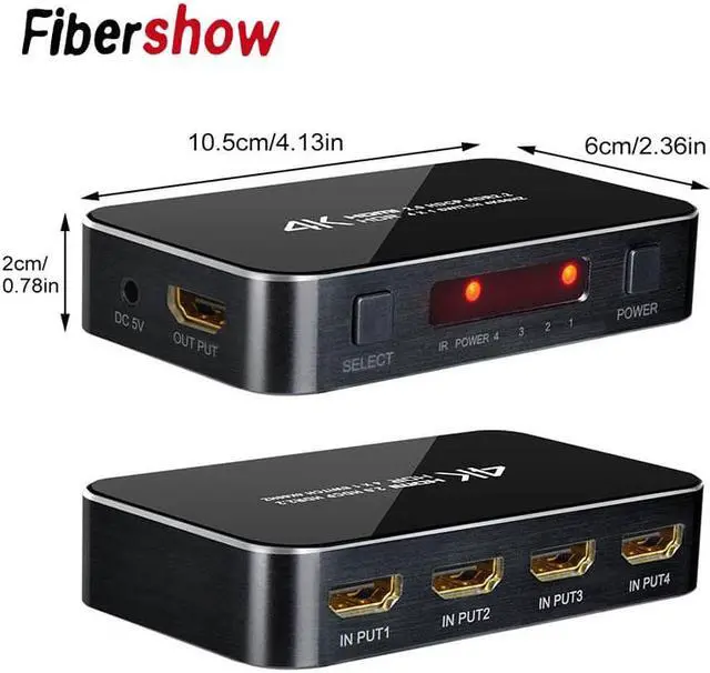 Alt view image 2 of 6 - 1Pcs UHD HDMI Switch 2.0 4K HDR 4x1 Adapter Switcher with Audio Extractor 3.5 jack optical fiber cable ARC splitter for HDTV PS4