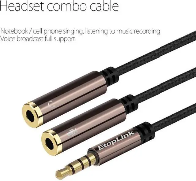 Alt view image 2 of 6 - 1Pcs EtopLink 3.5mm AUX Jack Headphone+Mic Audio Splitter Gold Plated Aux Extension Adapter Cable Cord for Computer PC Microphone