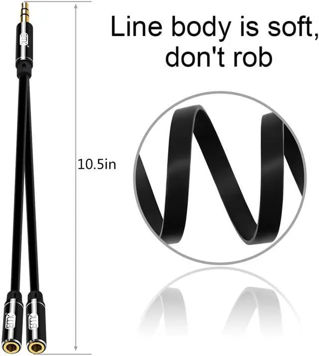 Alt view image 4 of 6 - 1Pcs EMK 3.5mm AUX Splitter Cable 1 male to 2 female Audio Cable Headphone Splitter Audio Extension 3.5mm Cable Adapter Phone MP3/4