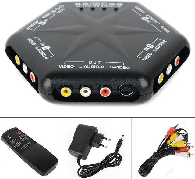 Main image of 1Pcs 4 in 1 out S Video Video Audio Switch Black RCA AV Switch Box Selector Splitter With Remote Control+100~240V EU plug AC Adapter