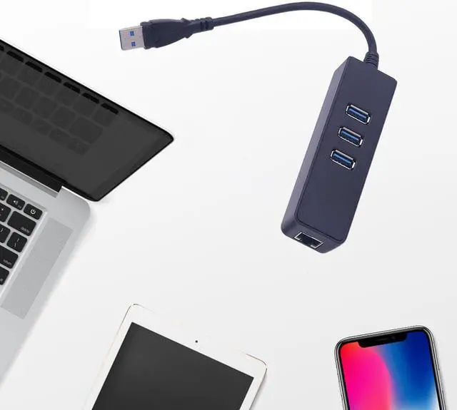 Alt view image 2 of 6 - 1Pcs 3 Ports USB3.0 Gigabit Ethernet Lan RJ45 Network Adapter Hub to 1000 Mbps MacPC HM External Network Cable Splitter