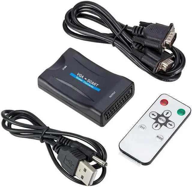 Alt view image 6 of 6 - 1Pcs Vga To Scart Video Audio Converter Adapter With Remote Control Usb Dc Power Cable And Vga Cables