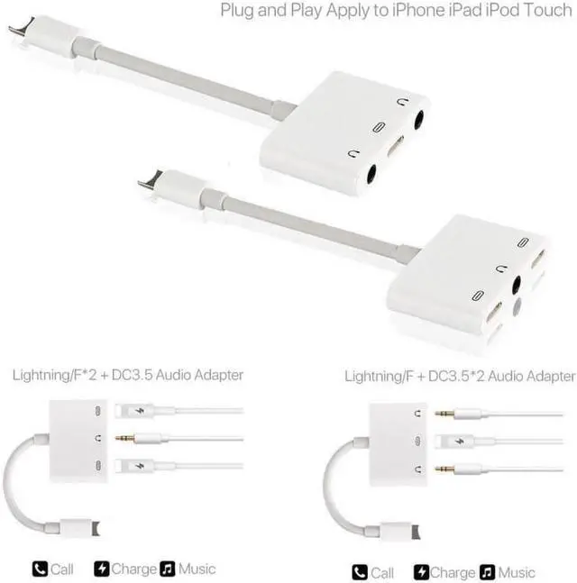 Alt view image 4 of 6 - 1Pcs 3in1 For iPad 8 Pin interface Dual 3.5mm Charge Call Audio Splitter Adapter For iPhone X 7 8 Plus 6s ipad