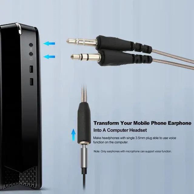 Alt view image 5 of 6 - 1Pcs 3.5mm Audio Y Splitter Cable 1 Female to 2 Male Converter Earphone Microphone Cord Adapter for Headphone to Desktop Laptop PC