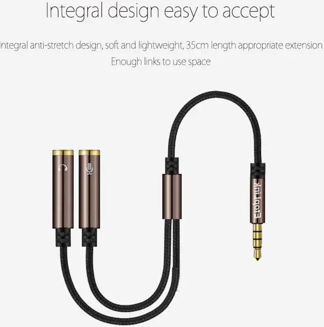 Alt view image 3 of 6 - 1Pcs EtopLink 3.5mm AUX Jack Headphone+Mic Audio Splitter Gold Plated Aux Extension Adapter Cable Cord for Computer PC Microphone