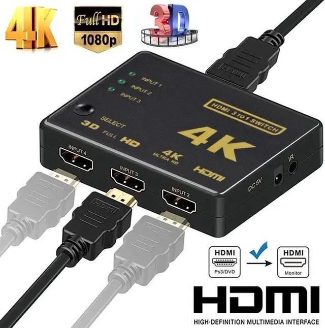 Alt view image 6 of 6 - 1Pcs 3 In 1 Output HDMI Switch, 3 Port 4K*2K Switcher Splitter Box Video Audio Adapter Switcher Ultra HD for DVD HDTV Xbox PS3 PS4