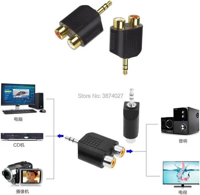 Alt view image 5 of 6 - 1Pcs 3.5mm Male Plug to 2 RCA Female Splitter Audio Cable Jack Y Adapter