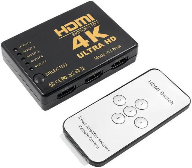 Alt view image 4 of 6 - 1Pcs 3D 5 Port 4K HDMI Adapter Switcher Switch Selector Splitter Hub iR Remote USB to 3.5mm Jack Cable