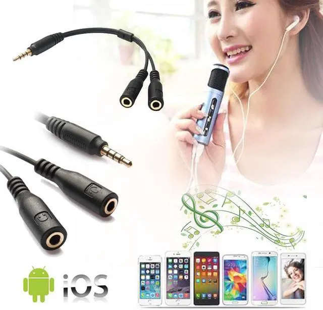 Alt view image 3 of 6 - 1Pcs 1 in 2 3.5mm Stereo Audio Univesal Male to 2 Female Headset Mic Y Splitter Earphone Cable Adapter For Iphone Android Headphone