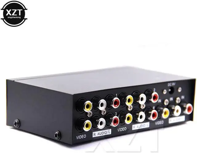 Alt view image 2 of 4 - 1Pcs 4 Ports Video Audio Splitter Adapter RCA Switch 1 to 4 AV Composite With DC 9V EU US Power Supply for DVD TV Metal Housing New