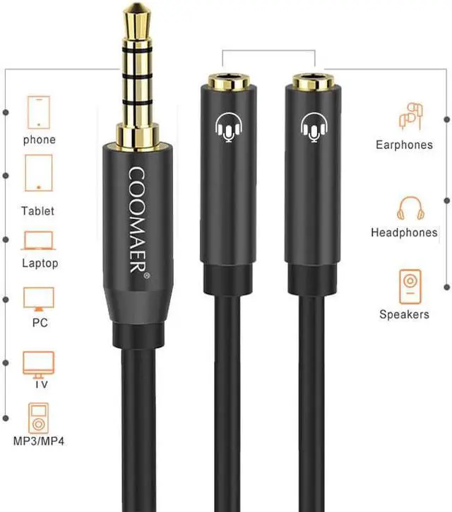 Alt view image 2 of 6 - 1Pcs Jack 3.5mm headphone splitter supports both headphone microphone 3.5mm 1 male to 2 female headphone audio splitter adapter