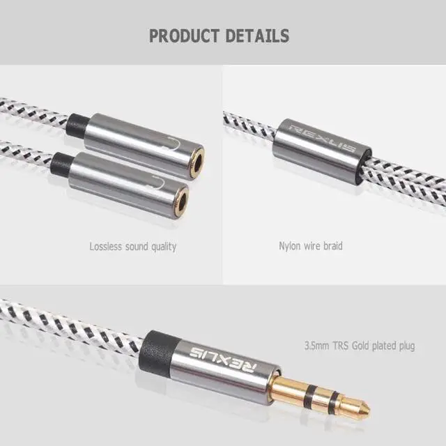 Alt view image 6 of 6 - 1Pcs Headphone Splitter Audio Cable 3.5mm Male to 2 Female Jack Adapter Cable