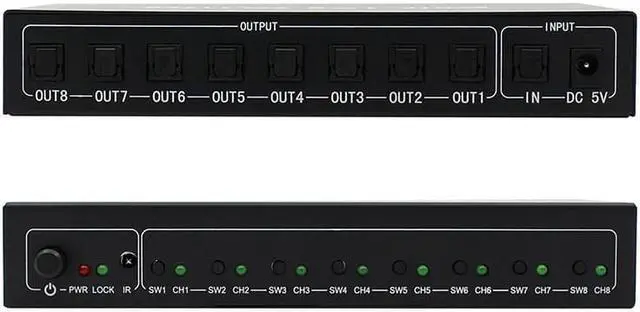Alt view image 2 of 6 - 1Pcs Style SPDIF/TOSLINK Digital Optical Audio Splitter 1x8 Audio Amplifier Amplificador With Power Adapter