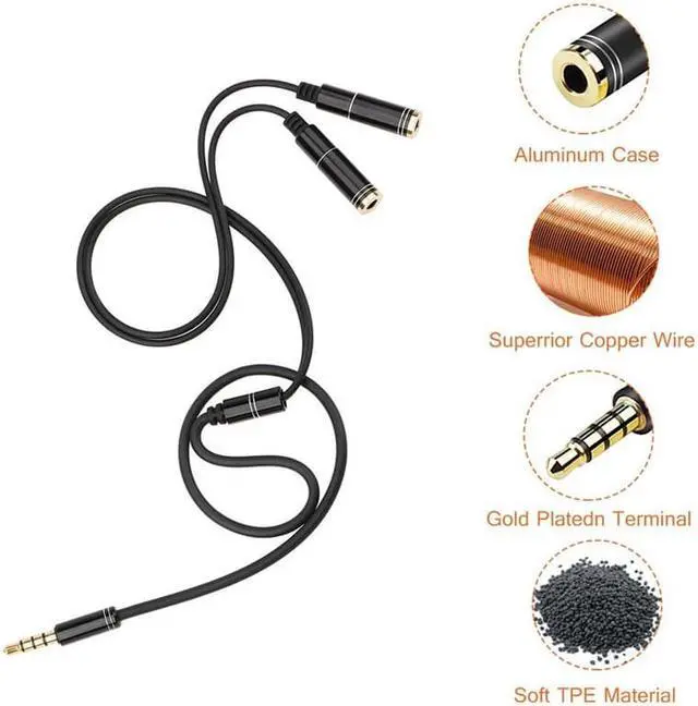 Alt view image 4 of 5 - 1Pcs Stereo Audio Splitter Cable 3.5mm Male to 2 Female Cable 2 Mic Plugs Adapter Extension Cable Portable Connector Digital Part