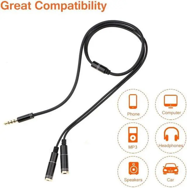 Alt view image 3 of 5 - 1Pcs Stereo Audio Splitter Cable 3.5mm Male to 2 Female Cable 2 Mic Plugs Adapter Extension Cable Portable Connector Digital Part
