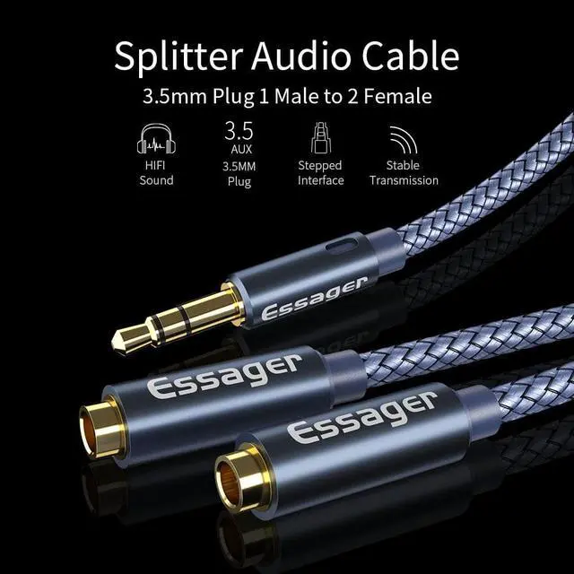 Alt view image 2 of 6 - 1Pcs Aux Cable Jack 3.5mm Male to 2 Female Headphone Earphone Splitter 3.5 mm Jack Audio Cable MP3 Adapter For Xiaomi Redmi