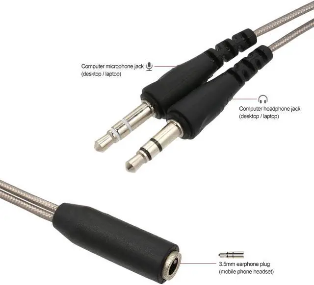 Alt view image 4 of 6 - 1Pcs 3.5mm Audio Y Splitter Cable 1 Female to 2 Male Converter Earphone Microphone Cord Adapter for Headphone to Desktop Laptop PC