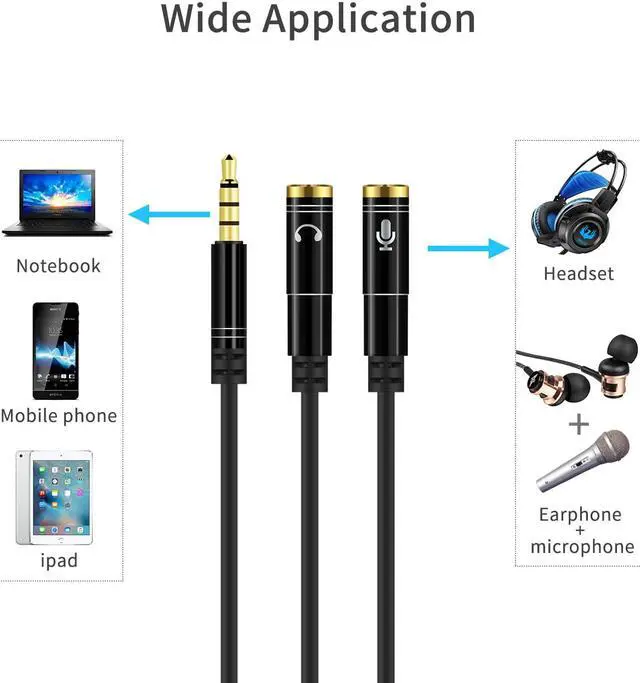 Alt view image 3 of 6 - 1Pcs Headphone Splitter 3.5mm Jack Headphone+Mic Audio Splitter Adapter 3.5mm Male to 2 Female Aux Cable for Computer PC Microphone