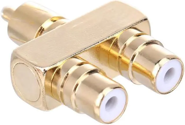 Alt view image 4 of 6 - 1Pcs Copper Gold Plated RCA AV Audio Video Splitter Plug Adapter 1 Male to 2 Female Converter Connector