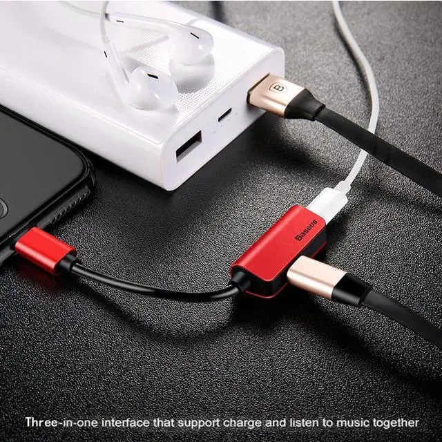 Alt view image 3 of 6 - 1Pcs Baseus 3 in 1 Audio Cable Adapter For iPhone 7 7s Plus 8Pin Earphone Charging Splitter Cable Adapter For iPhone 7 7s Aux Cable