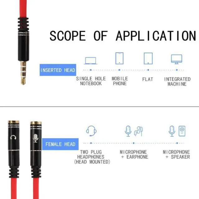 Alt view image 4 of 5 - 1Pcs 3.5mm Stereo Audio Male to 2 Female Headphone Mic Y Splitter Cable Adapter 3 pole Audio Cable for PC Notebook Laptop