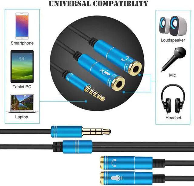 Alt view image 2 of 6 - 1Pcs Universal 2 in 1 3.5mm Stereo Audio Male to 2 Female Headset Mic Y Splitter Cable Adapter Connector for Mobile phone