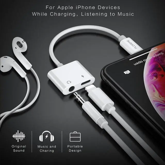 Alt view image 3 of 6 - 1Pcs Adapter For Lighting To 3.5mm Earphone Adapter Splitter For iPhone XS XR X 7 8 Plus Charging Audio Adapter To Aux Jack