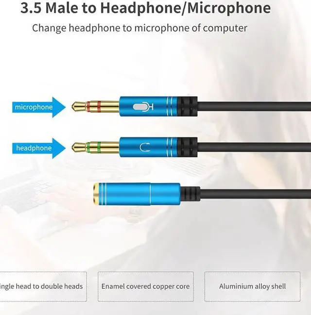 Alt view image 3 of 6 - 1Pcs Audio extend Cable Headphone Splitter for Computer 3.5mm Female to 2 Male 3.5mm Mic Audio Y Splitter Cable Headset to PC Adapter