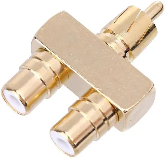 Alt view image 5 of 6 - 1Pcs Copper Gold Plated RCA AV Audio Video Splitter Plug Adapter 1 Male to 2 Female Converter Connector