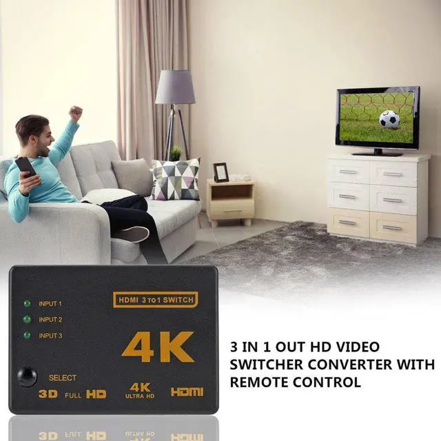 Alt view image 3 of 6 - 1Pcs 4K*2K 3x1 HDMI Switch Splitter 3 In 1 out HDTV Audio Video Converter Adapter with Remote Control for XBOX360 DVD PS3 Projector