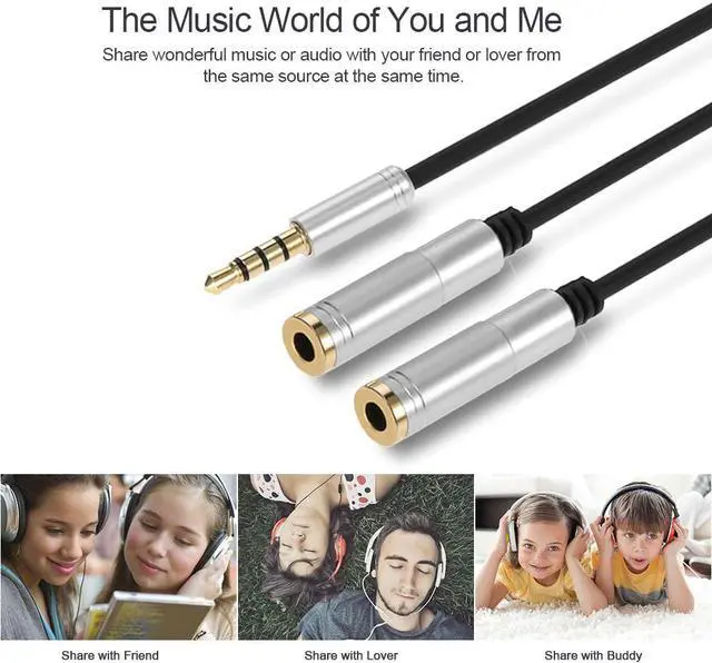 Alt view image 5 of 6 - 1Pcs 3.5mm Audio Splitter Cable AUX Stereo 1 Male to 2 Female Headphone Extension Cable Adapter for Smart Phone Tablet PC Laptop