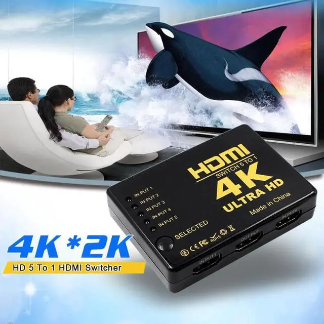Alt view image 2 of 6 - 1Pcs 3D 5 Port 4K HDMI Adapter Switcher Switch Selector Splitter Hub iR Remote USB to 3.5mm Jack Cable